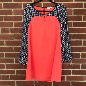 Preppy coral and navy summer dress
